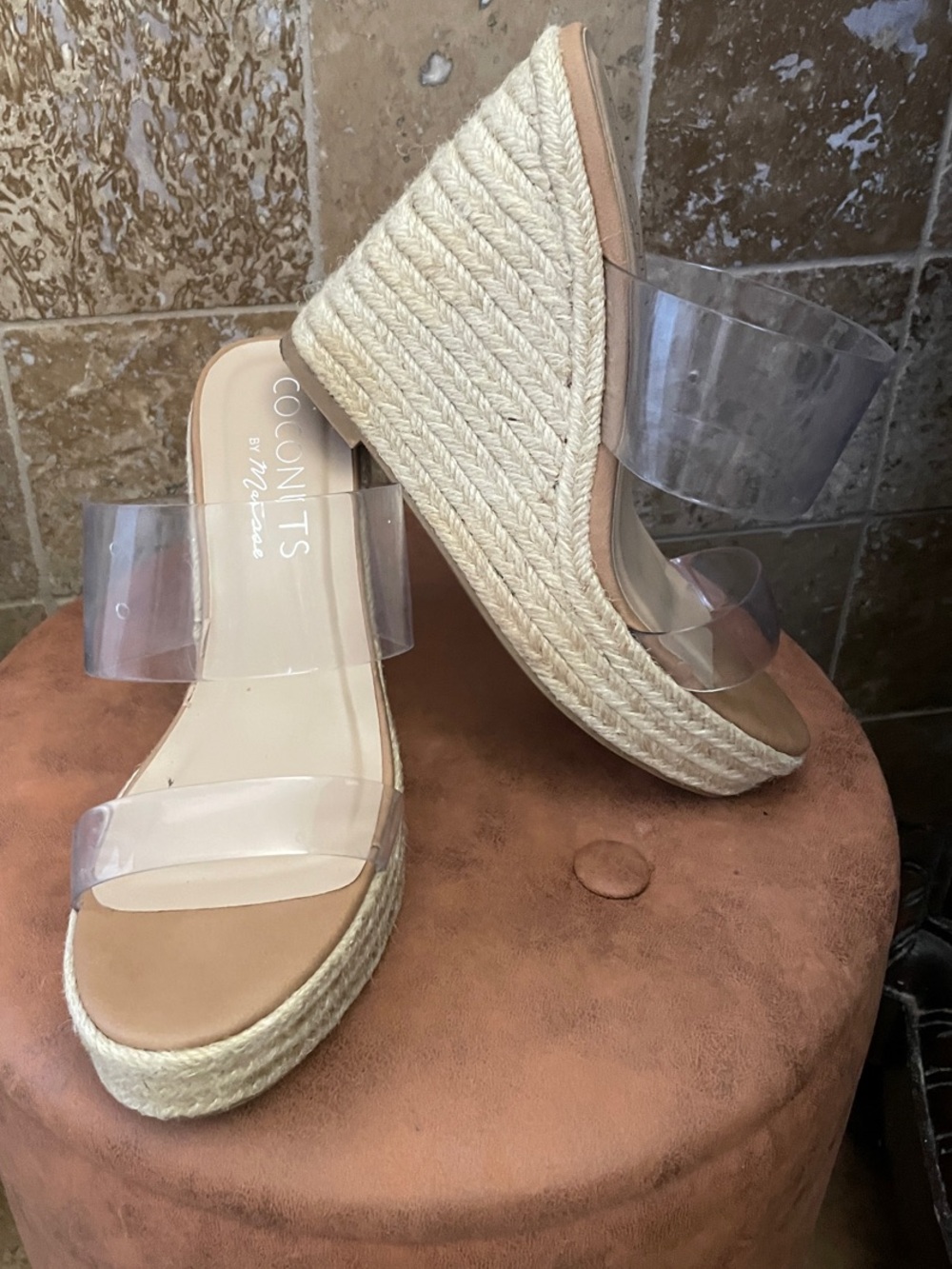 Coconuts by Matisse Clear Strap Espadrille Wedge Sandals in Natural